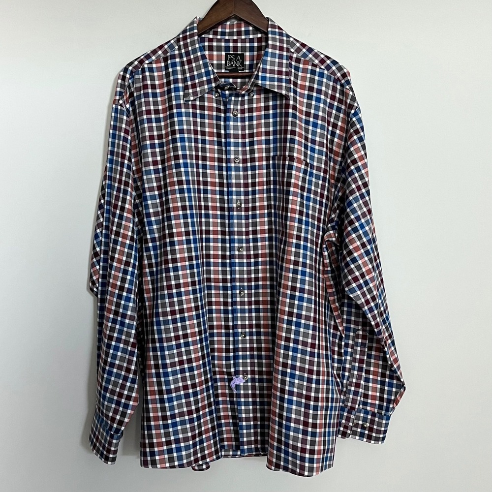 Jos A Bank Travelers Collection Mens XXL Plaid Button Down Shirt Multicolor